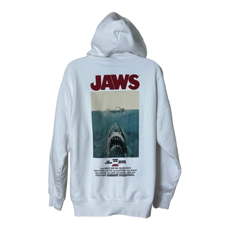 Jaws Movie Graphic Hoodie Amity Island Back Print Fleece Pullover Mens M